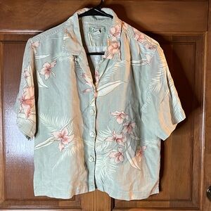 TOMMY BOHAMA Women's Silk Floral Button Down Short Sleeve Top Size Small